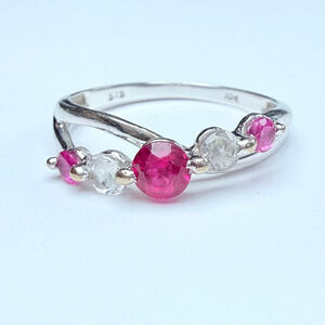 10K Solid White Gold .50 CT Ruby & Topaz Bypass Vintage STS Ring